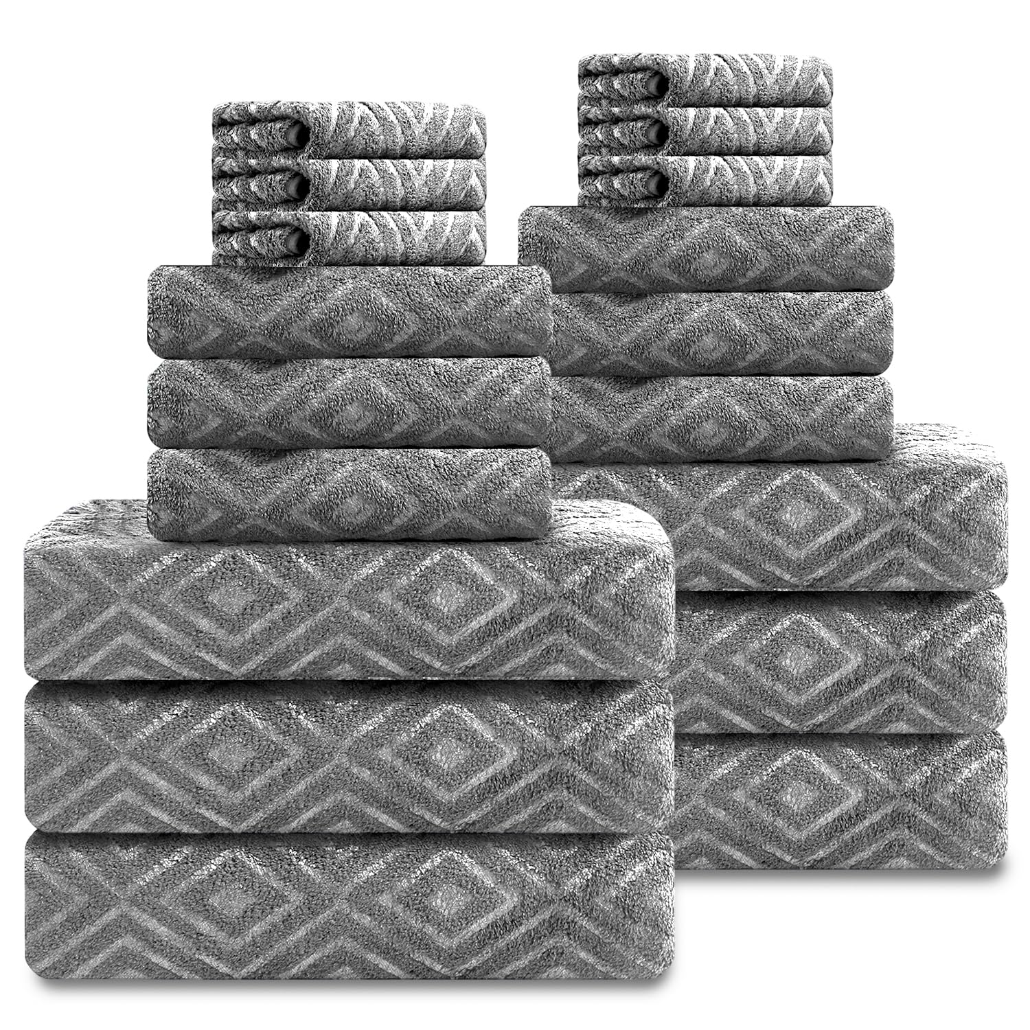 Smuge dark gray full-set front view showing neat packaging and matching towels benefit organization