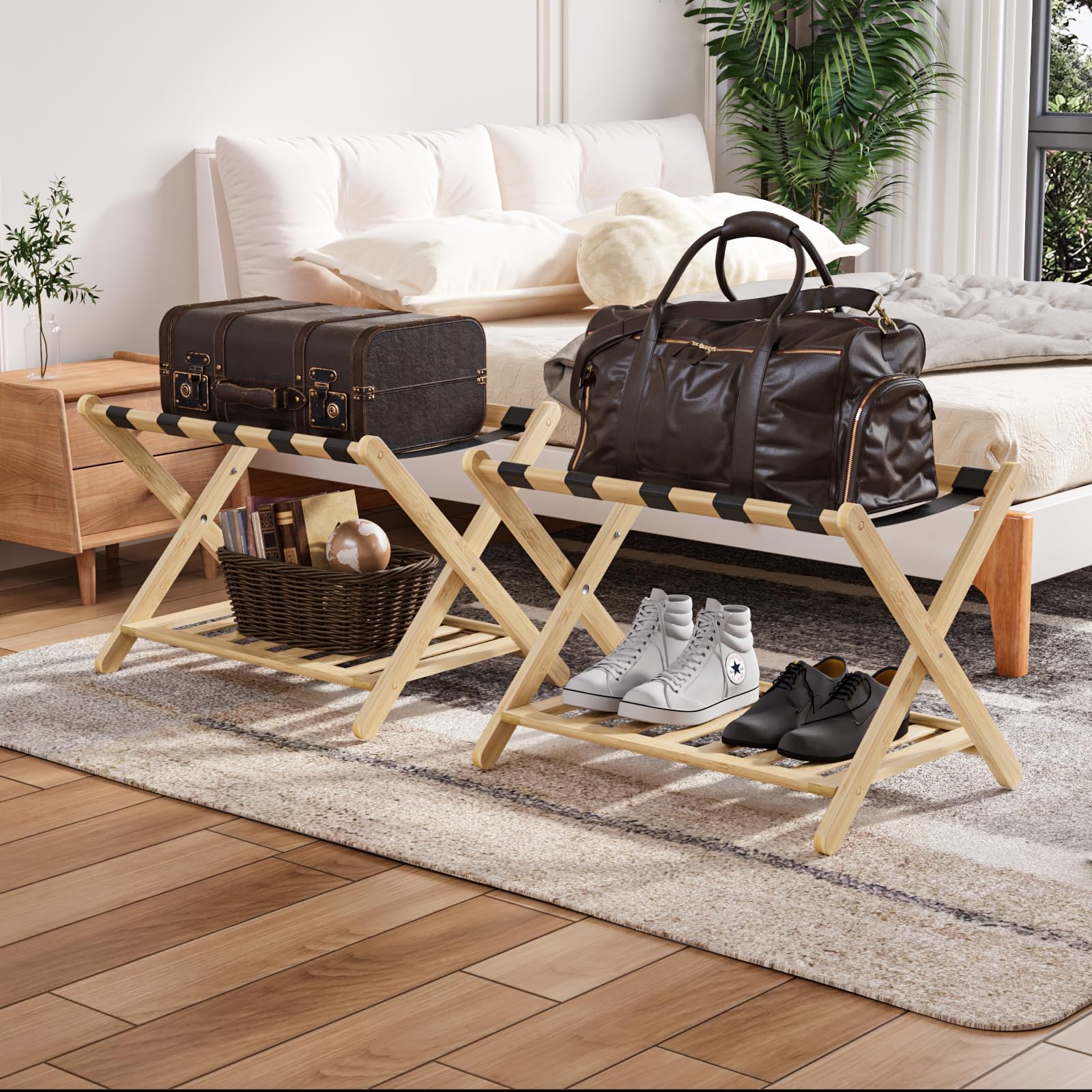 Smuxee next to carry-on suitcase illustrating size and load capacity