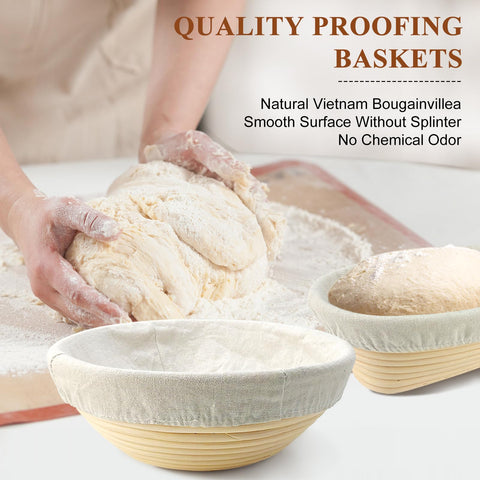 SnailDigit 9-inch round banneton dusted with flour demonstrating shape guidance and patterning