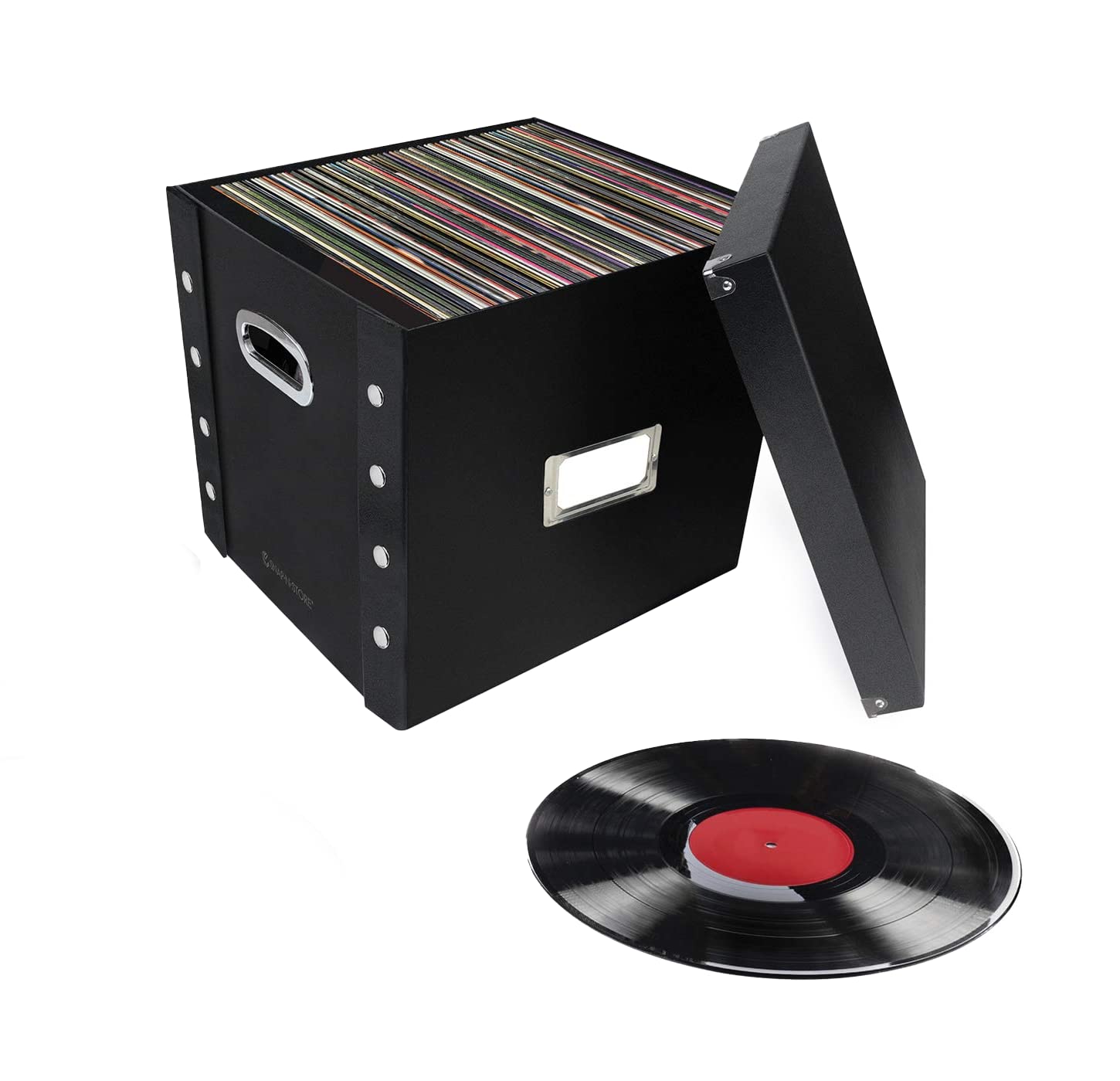 Snap-N-Store front view showing organized records and stylish display benefit