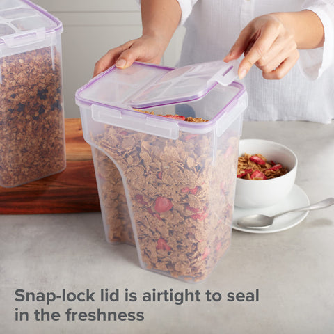 Snapware close-up of flip-top snap-lock lid highlighting airtight seal benefit