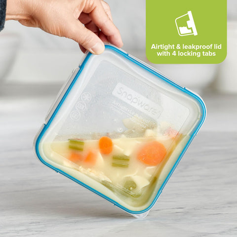 Snapware lid with write + erase label demonstrating quick identification
