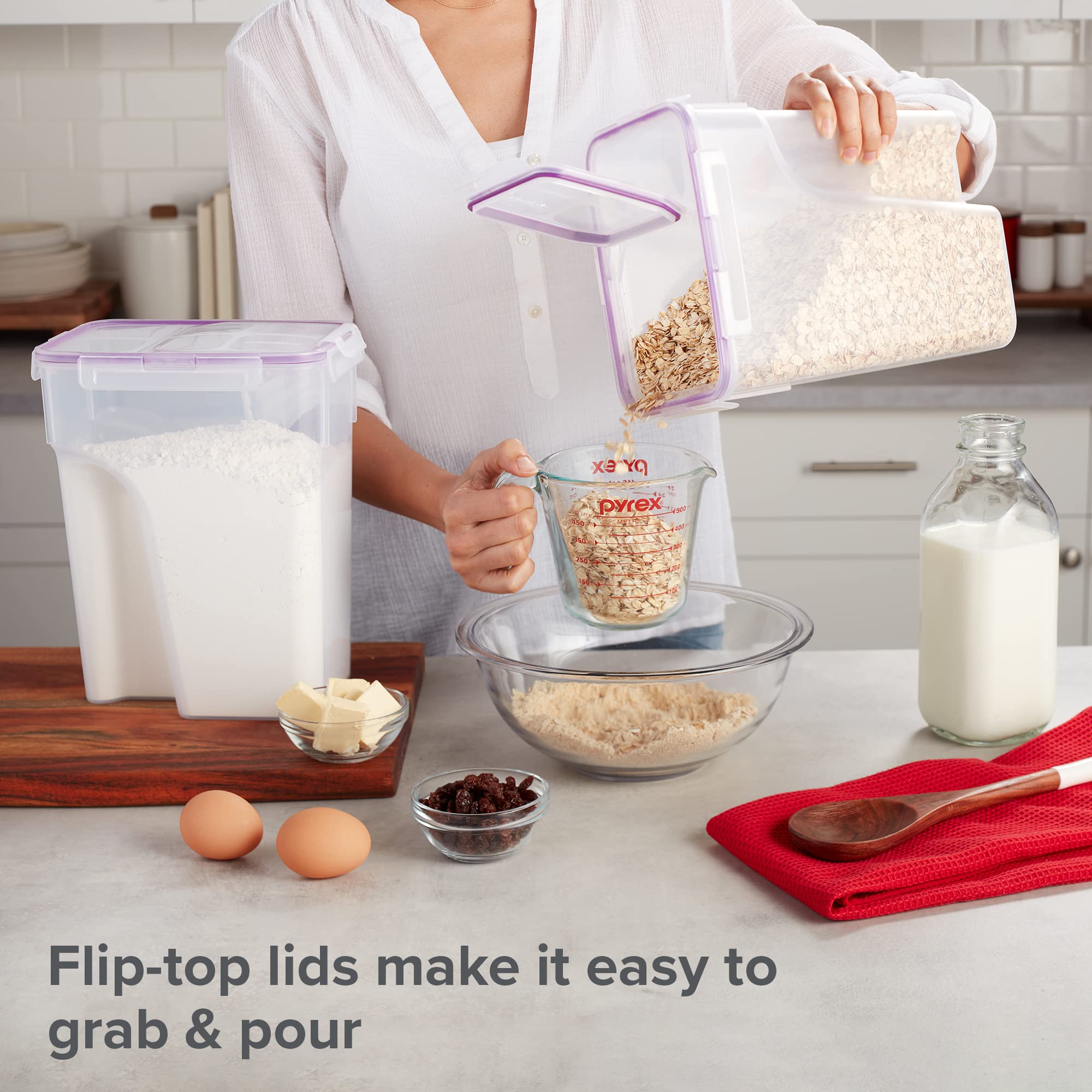 Snapware pouring cereal smoothly from container to bowl for quick serving