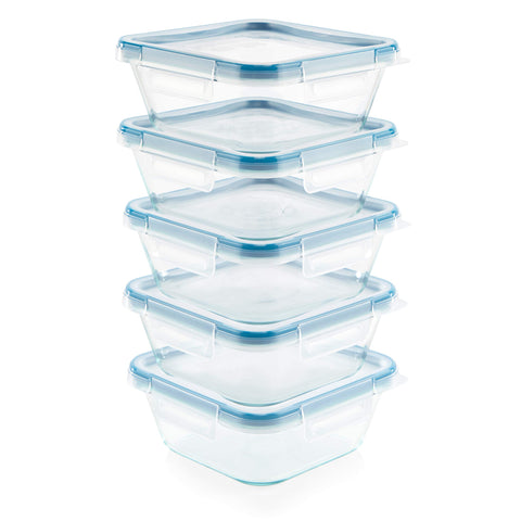 Snapware stacked containers in fridge saving space and organizing
