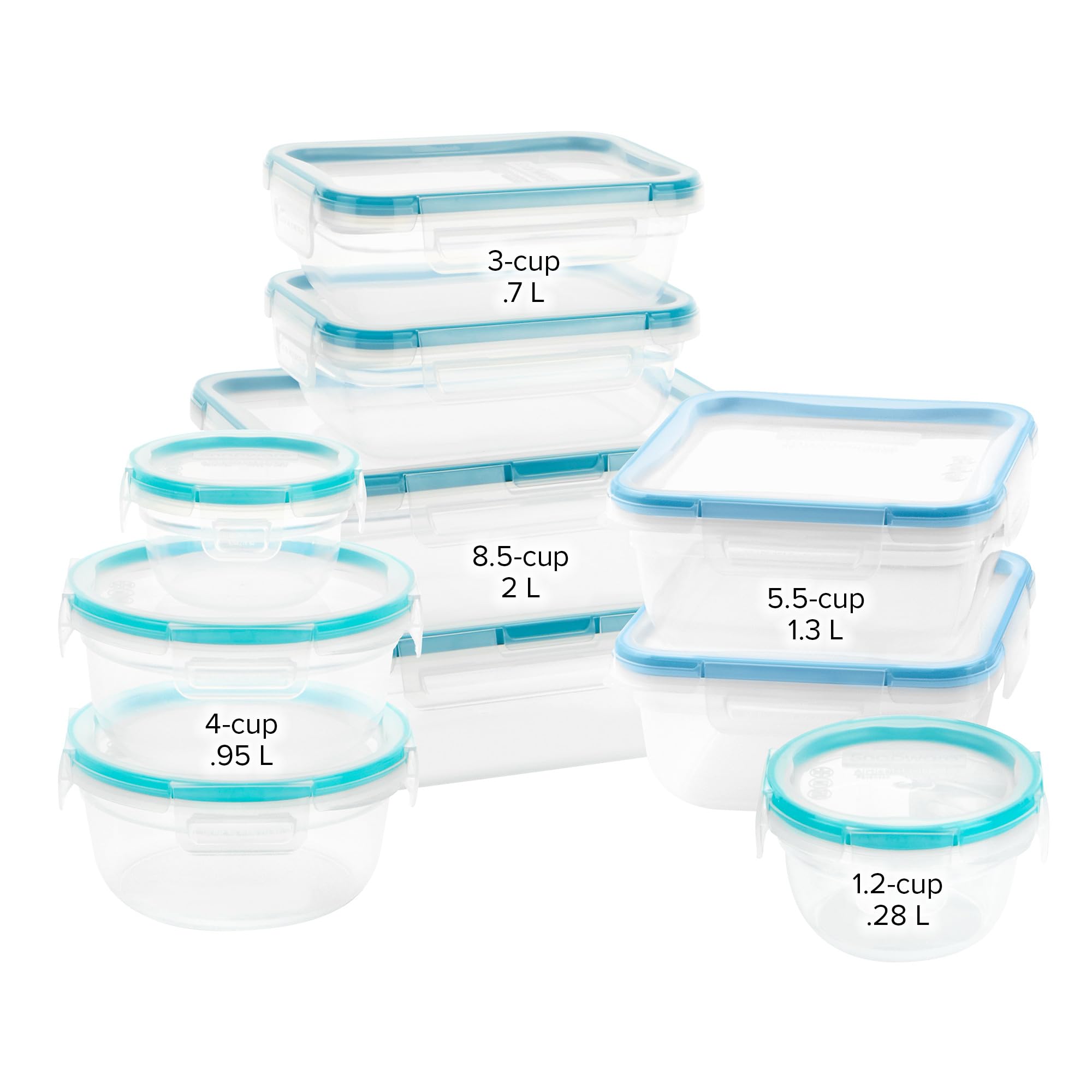 Snapware stacked containers inside cabinet saving space and keeping pantry tidy