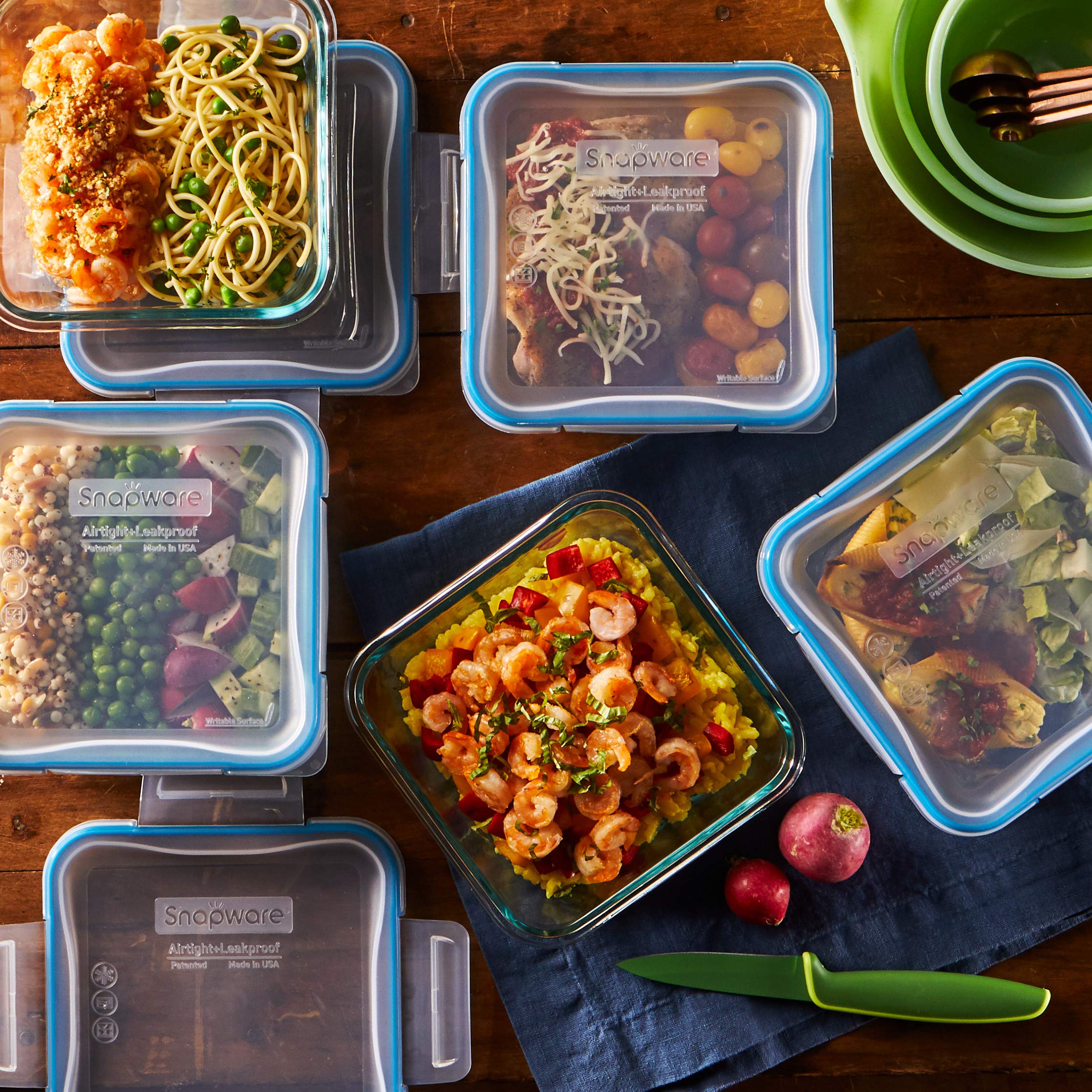 Snapware top view of write + erase label for easy meal tracking