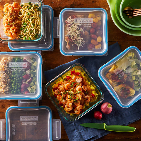 Snapware top view of write + erase label for easy meal tracking