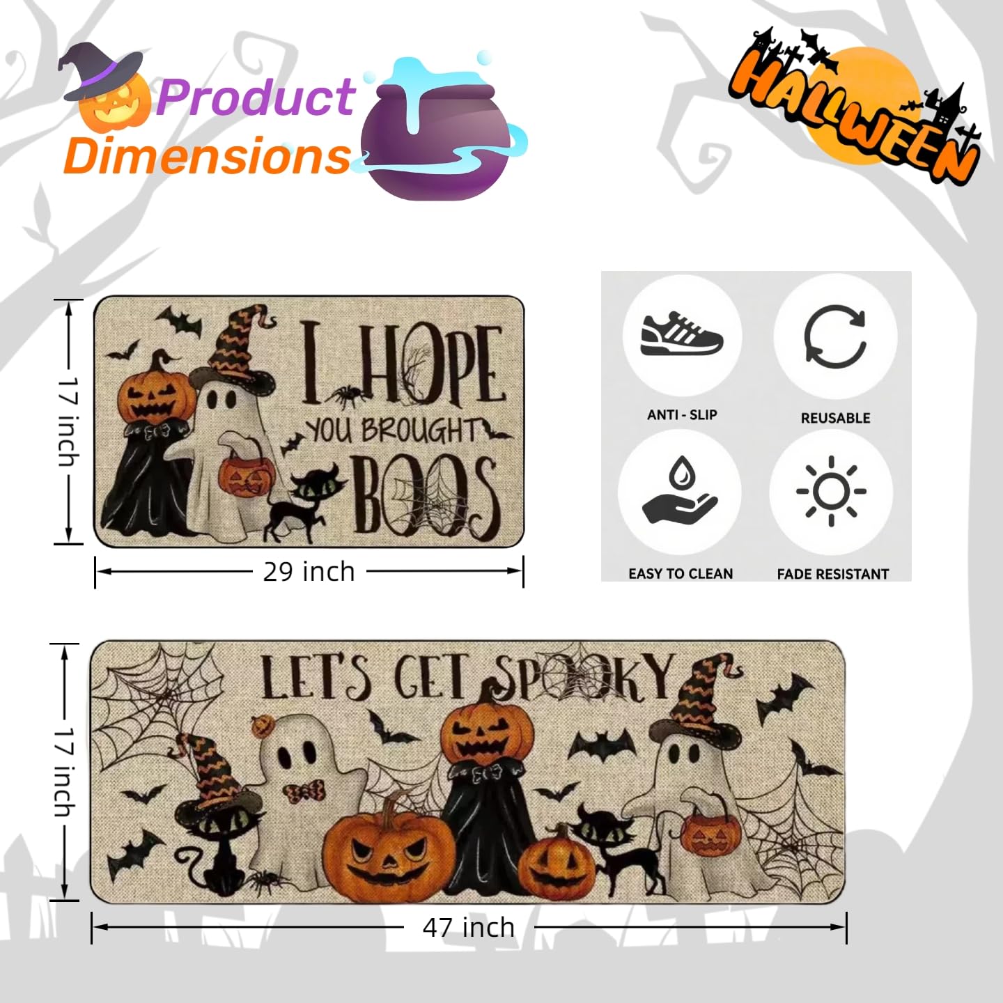 Snazzikid close-up of polyester felt print highlighting crisp Halloween designs and easy-clean surface