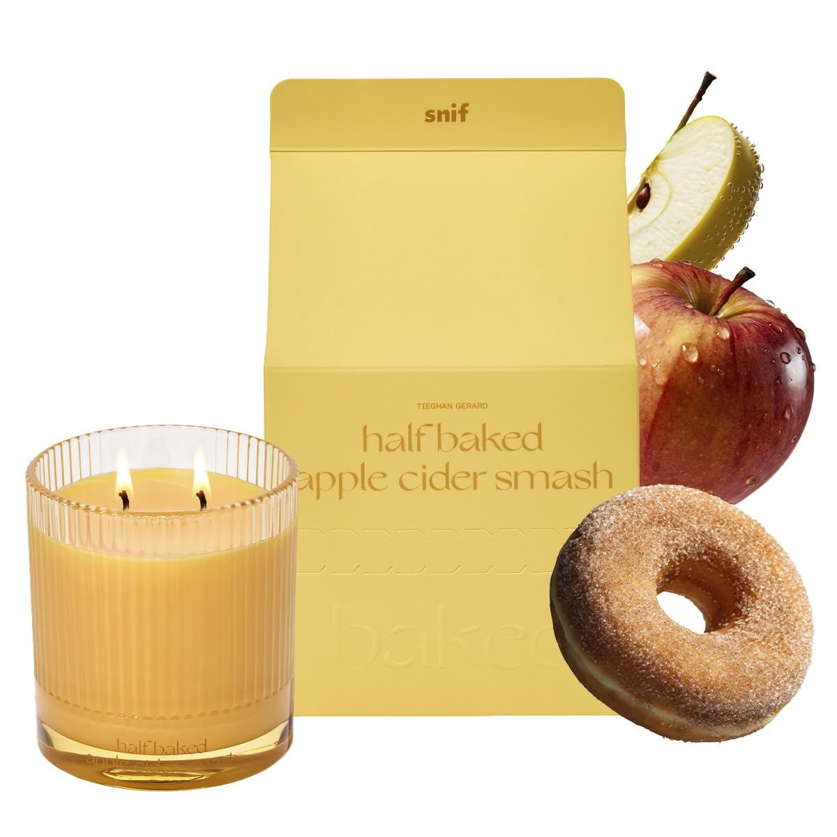 Snif candle front view showing jar and label, inviting warm orchard scent