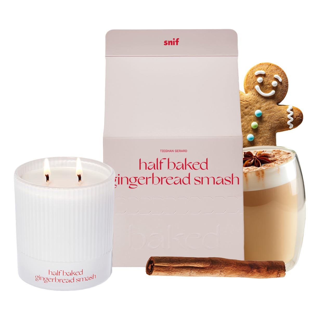 Snif candle front view showing label and holiday packaging benefit: seasonal atmosphere