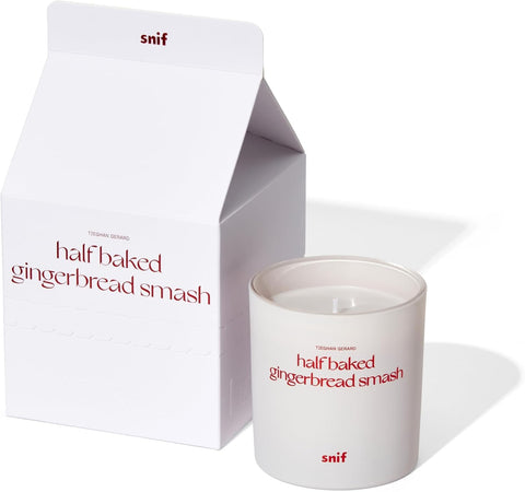 Snif candle lid and Half Baked Harvest label highlighting collaborative design and authenticity