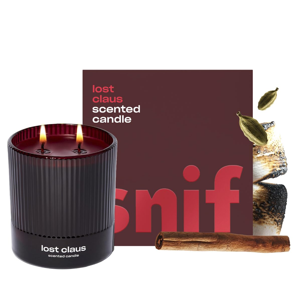 Snif Lost Claus front packaging showing jar and label, invites cozy mood