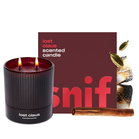 Snif Lost Claus front packaging showing jar and label, invites cozy mood