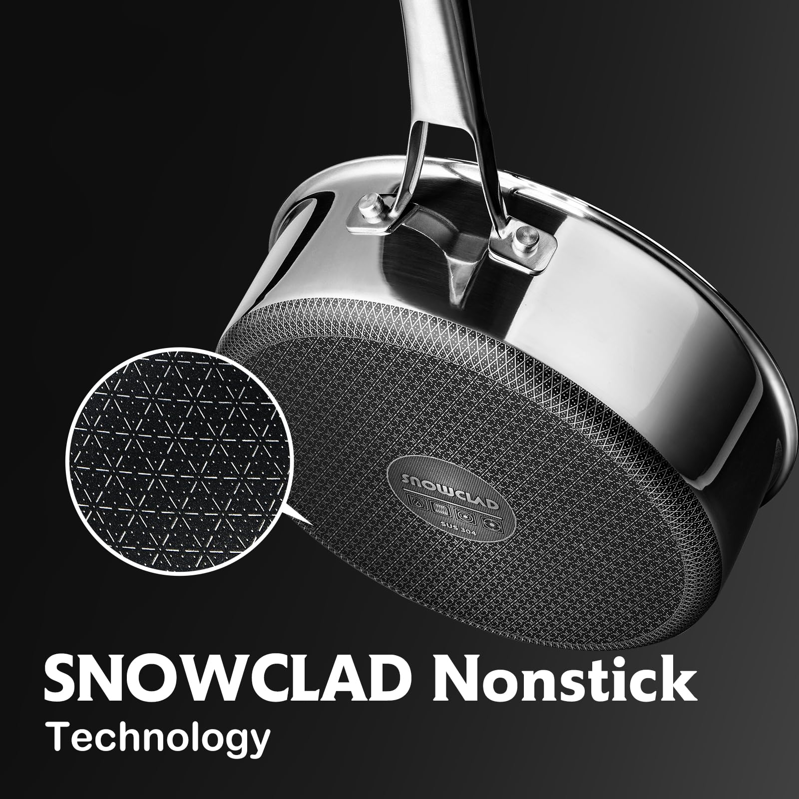 SNOWCLAD pan next to measuring cup for scale, roomy 6.5-quart capacity for families