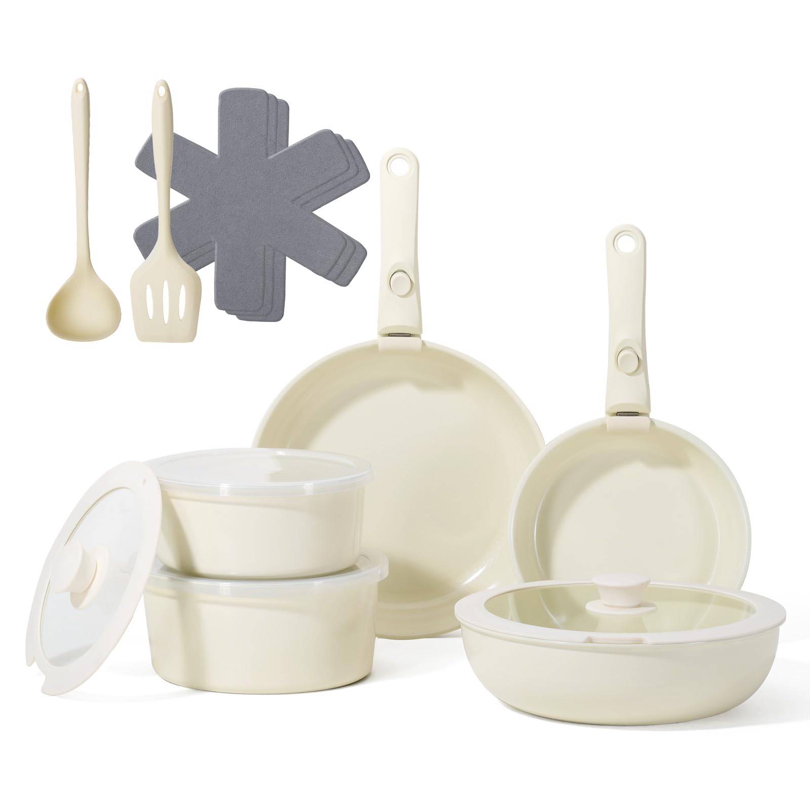 SNOWCLAD front view of complete 16-piece set showing versatile cookware and accessories