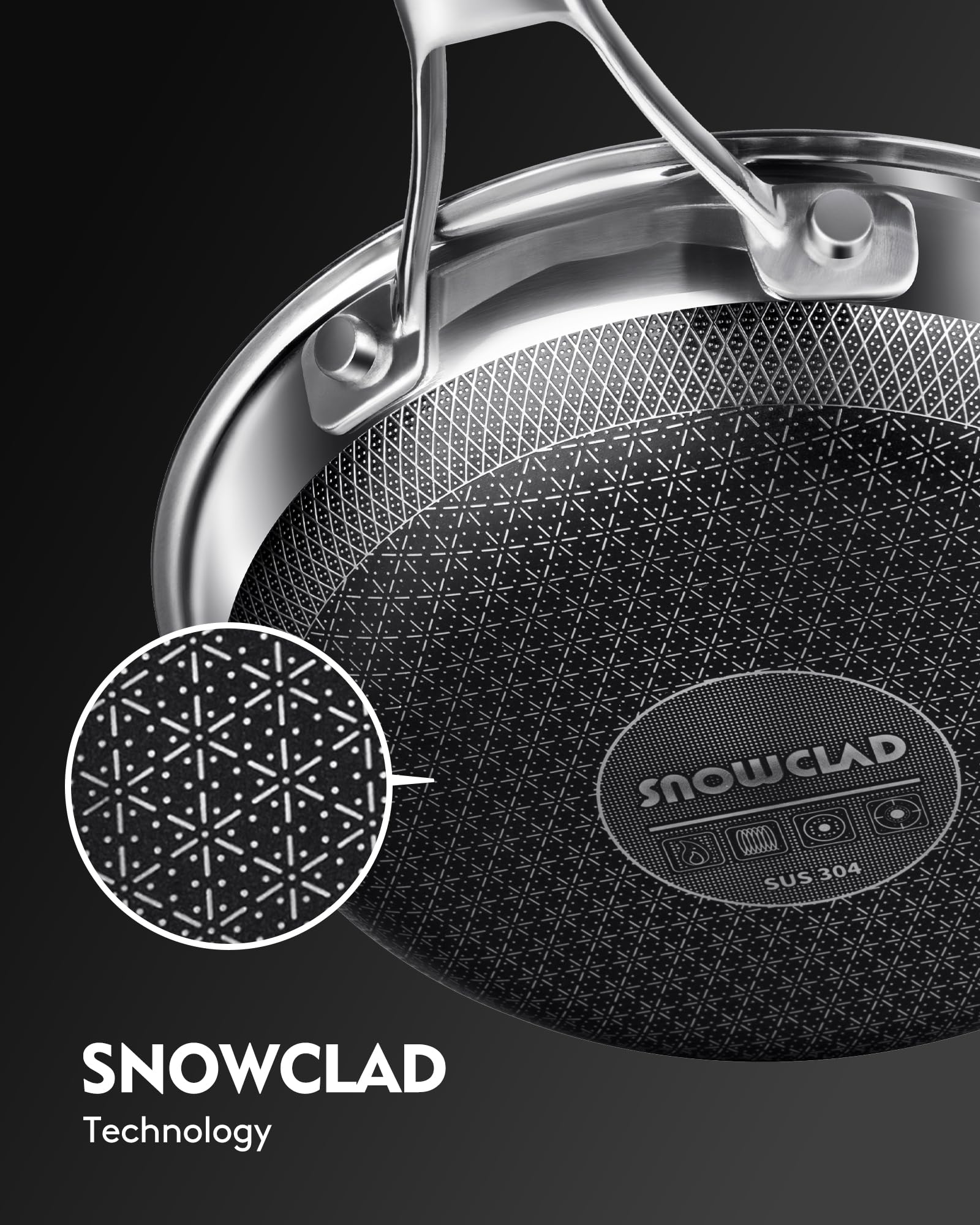 SNOWCLAD glass lid close-up showing snug seal and visible steam control benefit