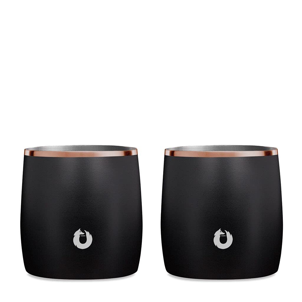 SNOWFOX front packaging showing black gold insulated rocks glasses and branding benefit