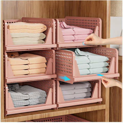 SNSLXH front view of five pink stackable organizers showing neat storage