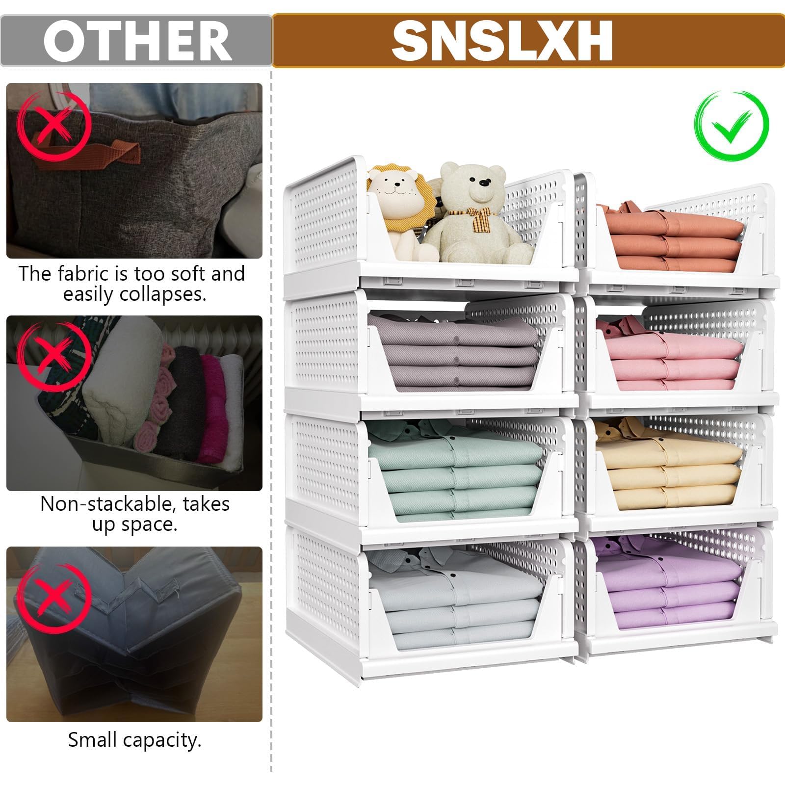 SNSLXH three stacked bins angled view highlighting stable stacking