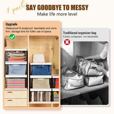 SNSLXH stacked bins on closet shelf maximizing vertical storage and order