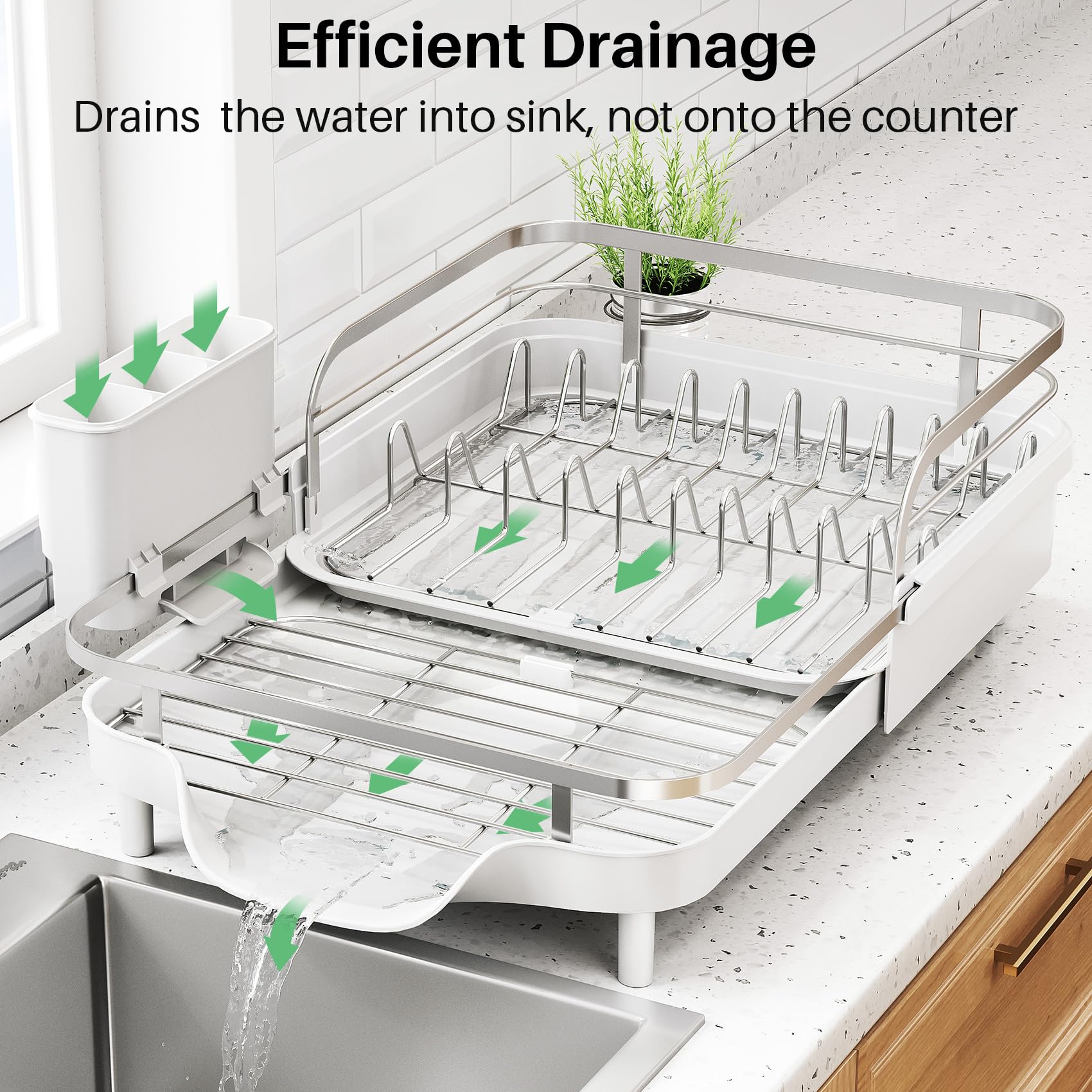 SNTD angled drip tray and large outlet showing efficient water drainage into sink