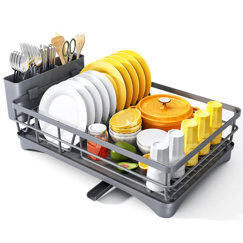 SNTD dish drying rack front view showing neat organization and counter-saving benefit