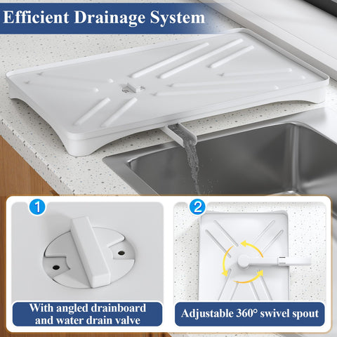 SNTD drain spout and stopper close-up directing water to sink for cleaner counters