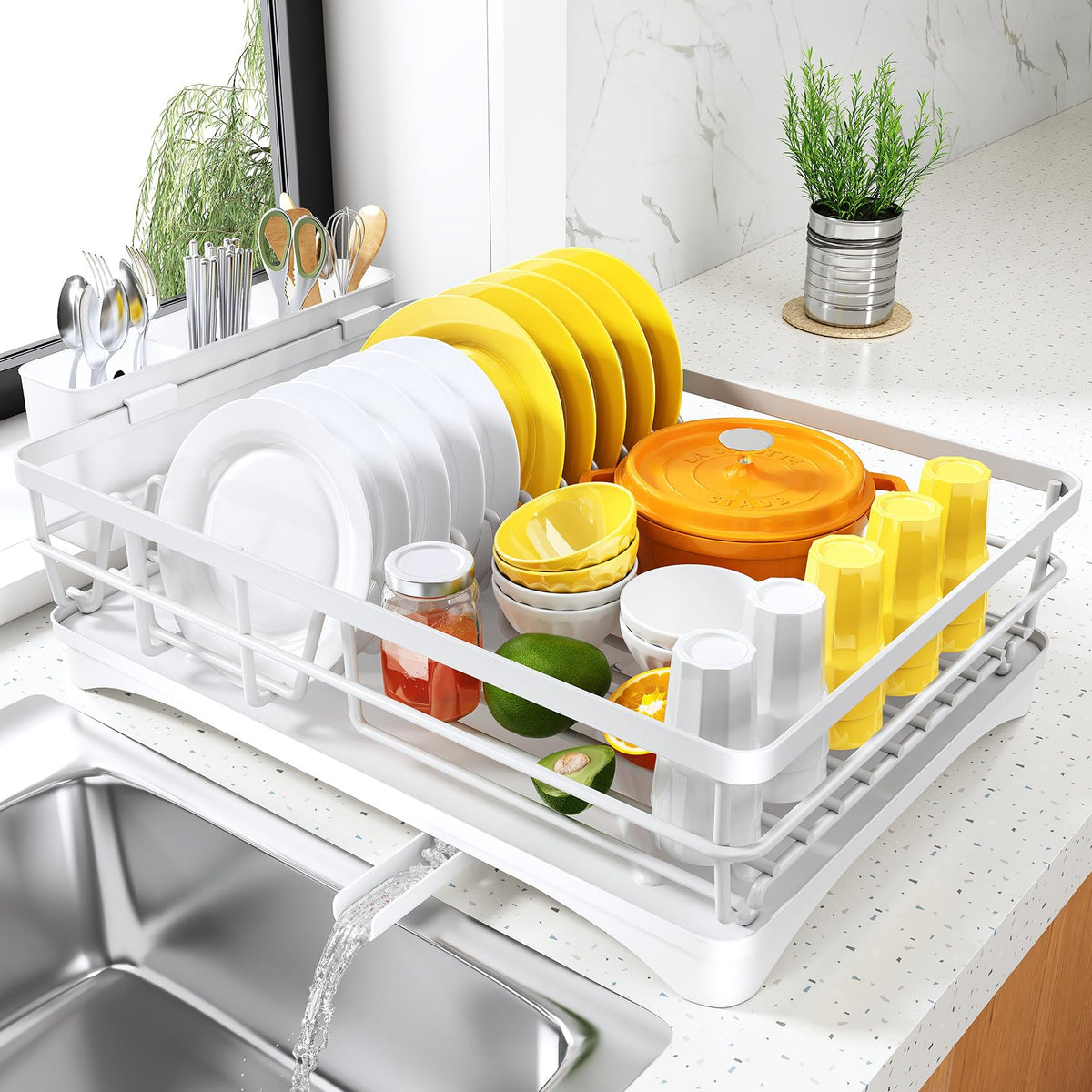 SNTD front view of white rack showing compact footprint and tidy organization benefit
