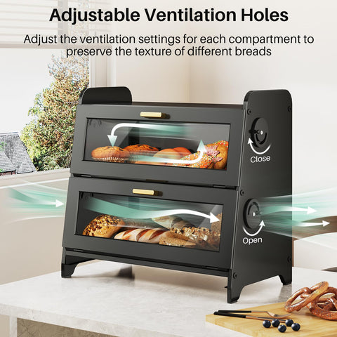 SNTD top shelf open with loaf showing adjustable ventilation preserving crust benefit