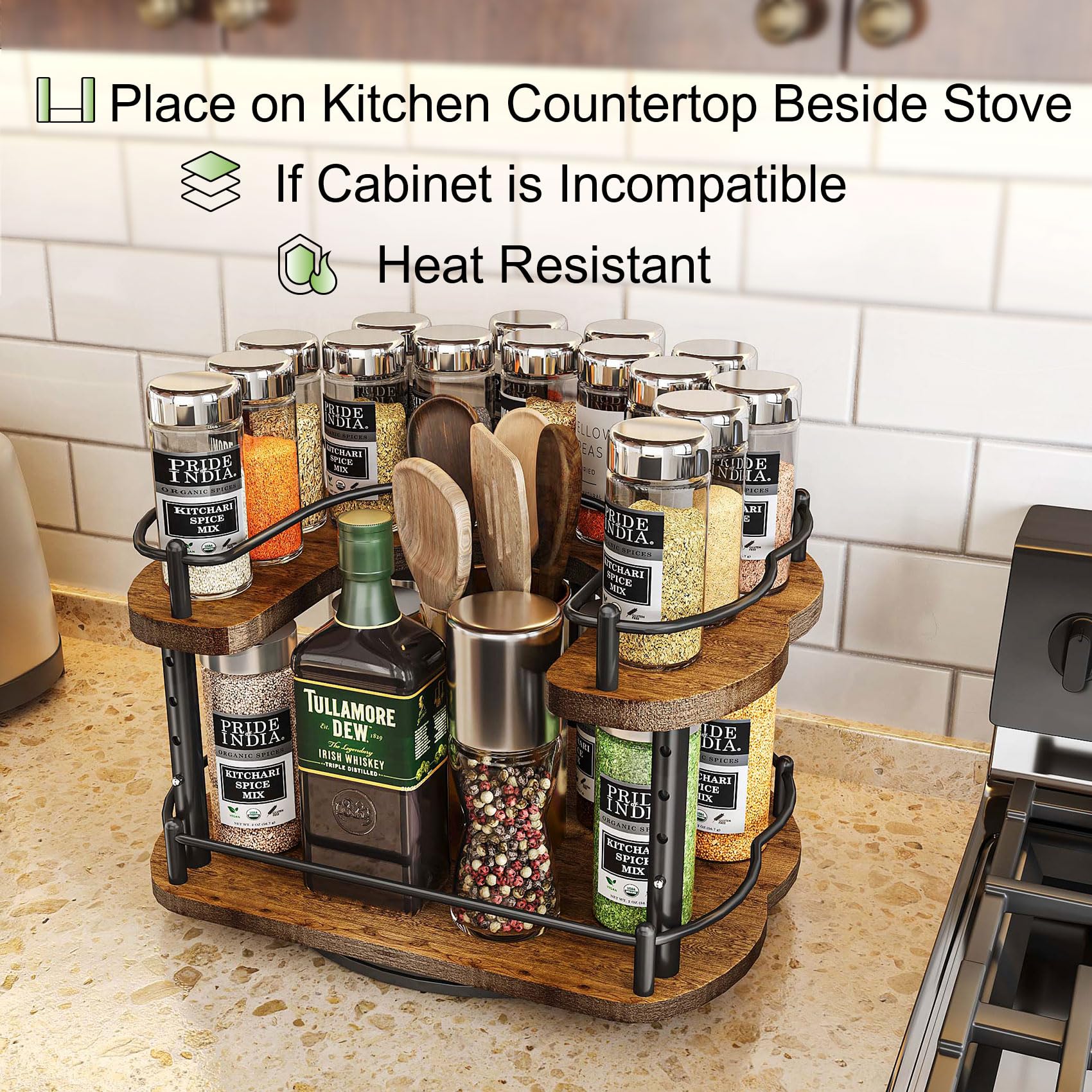 SNTD two-tier rotation in cabinet demonstrates easy reach of back jars