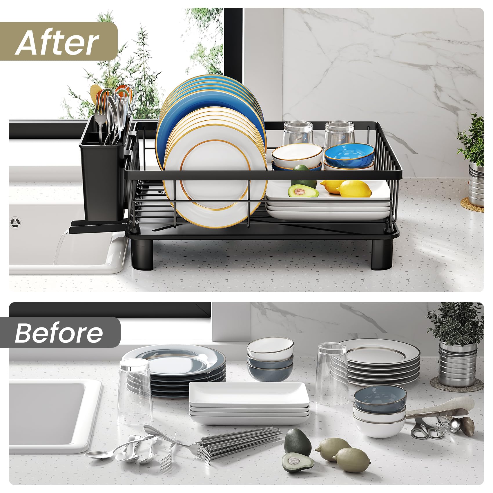 SNTD utensil holder with three compartments keeping cutlery organized