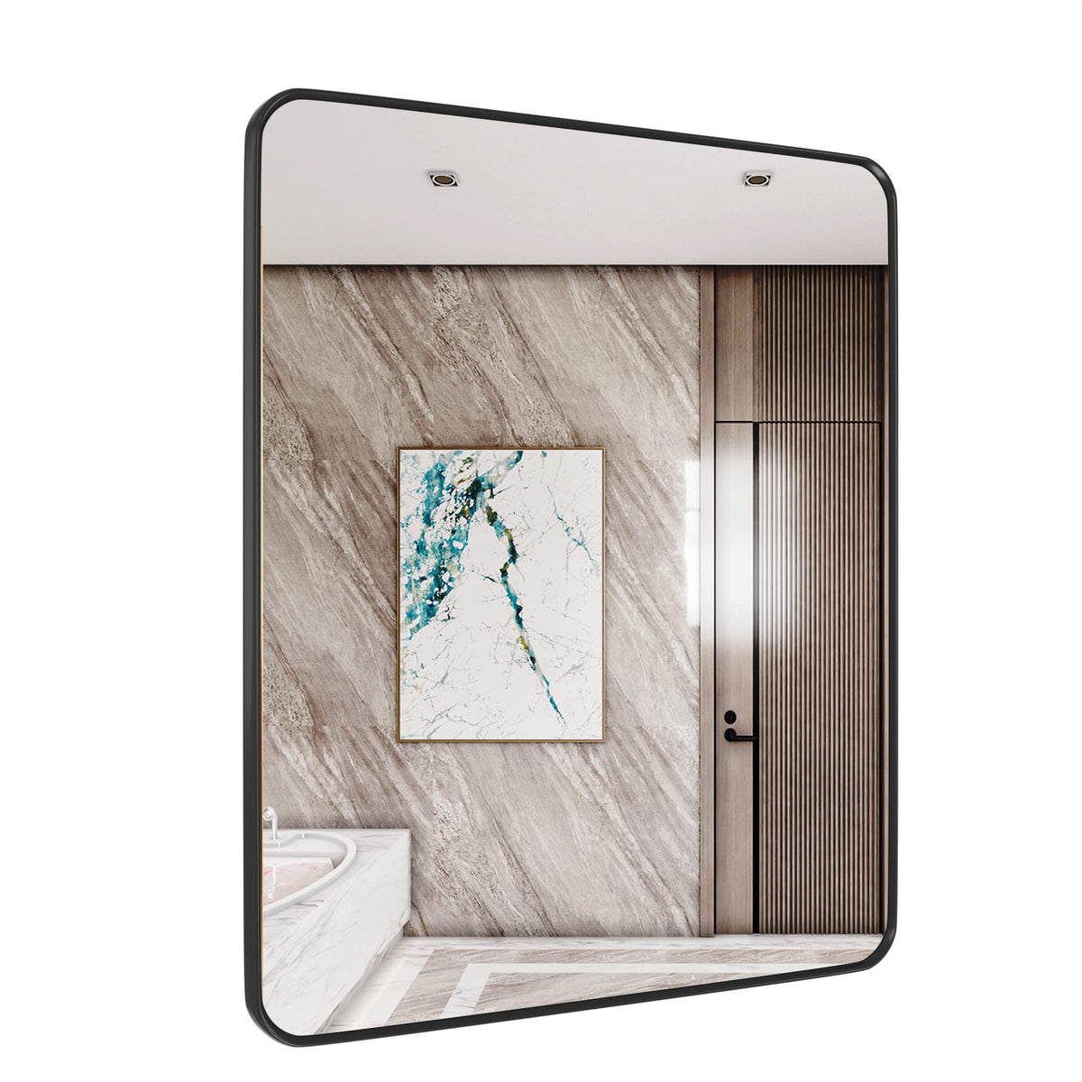 SNUGACE front view black metal framed mirror showing sleek profile and modern look