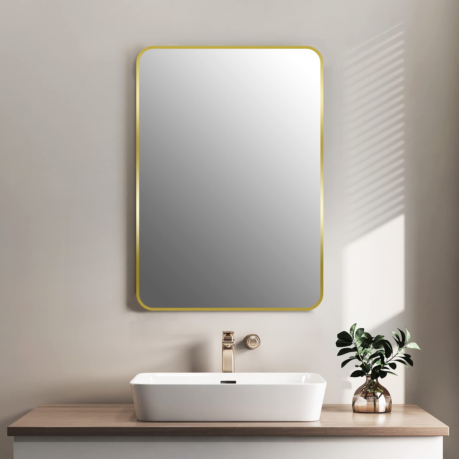 SNUGACE mirror next to sink for scale showing suitable size over single vanity