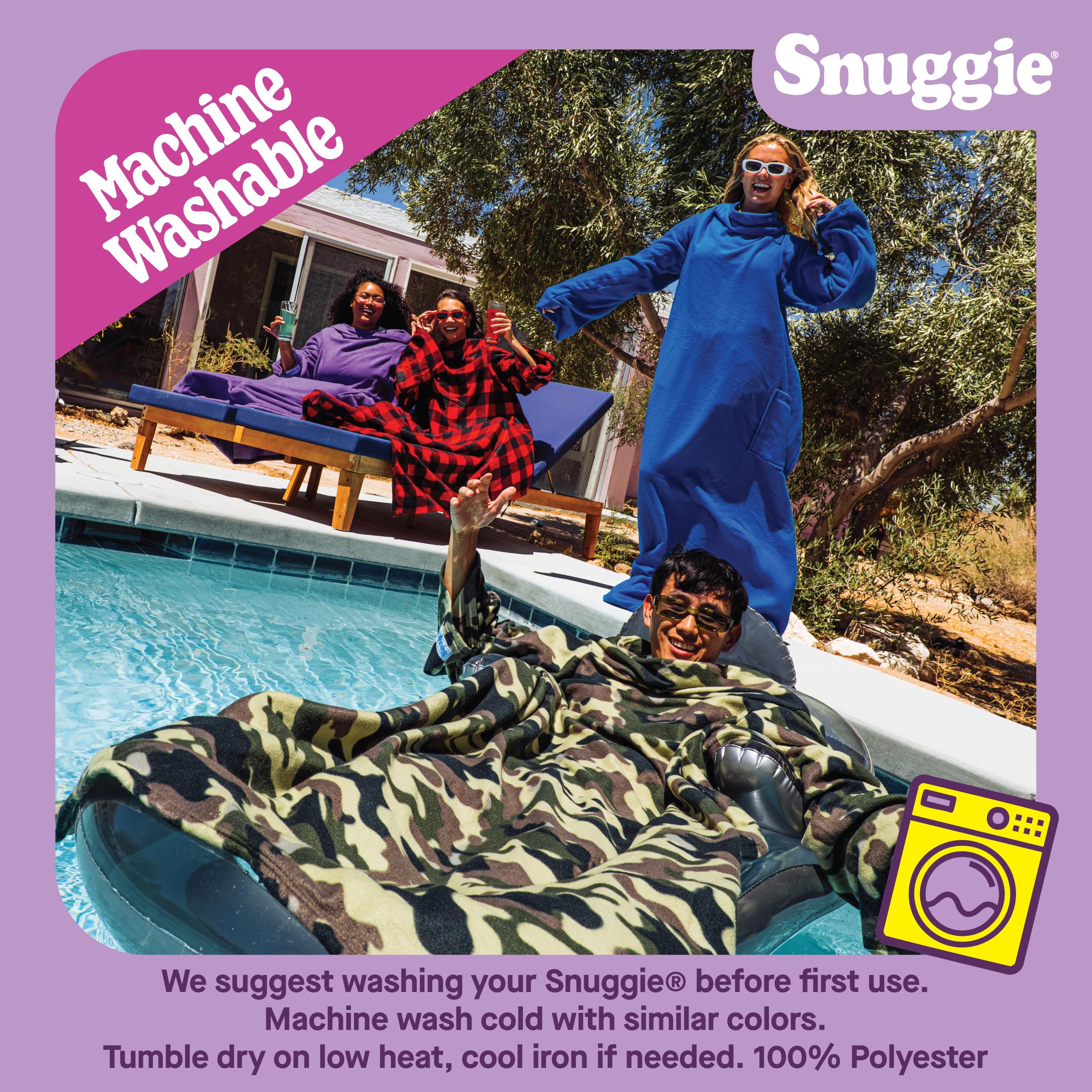 Folded Snuggie next to a book for scale, showing compact storage benefit