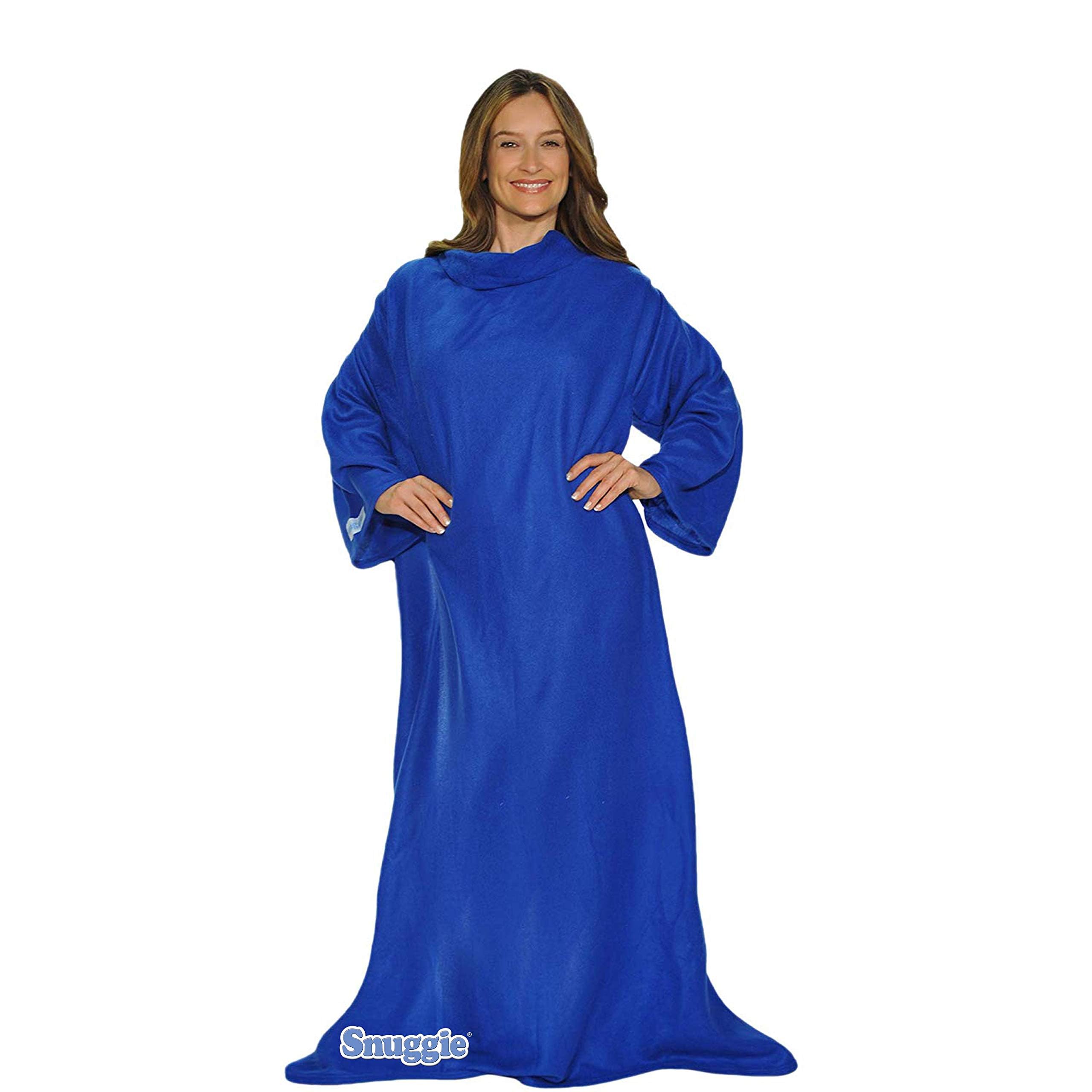 Snuggie front view blue showing full wearable blanket and cozy coverage
