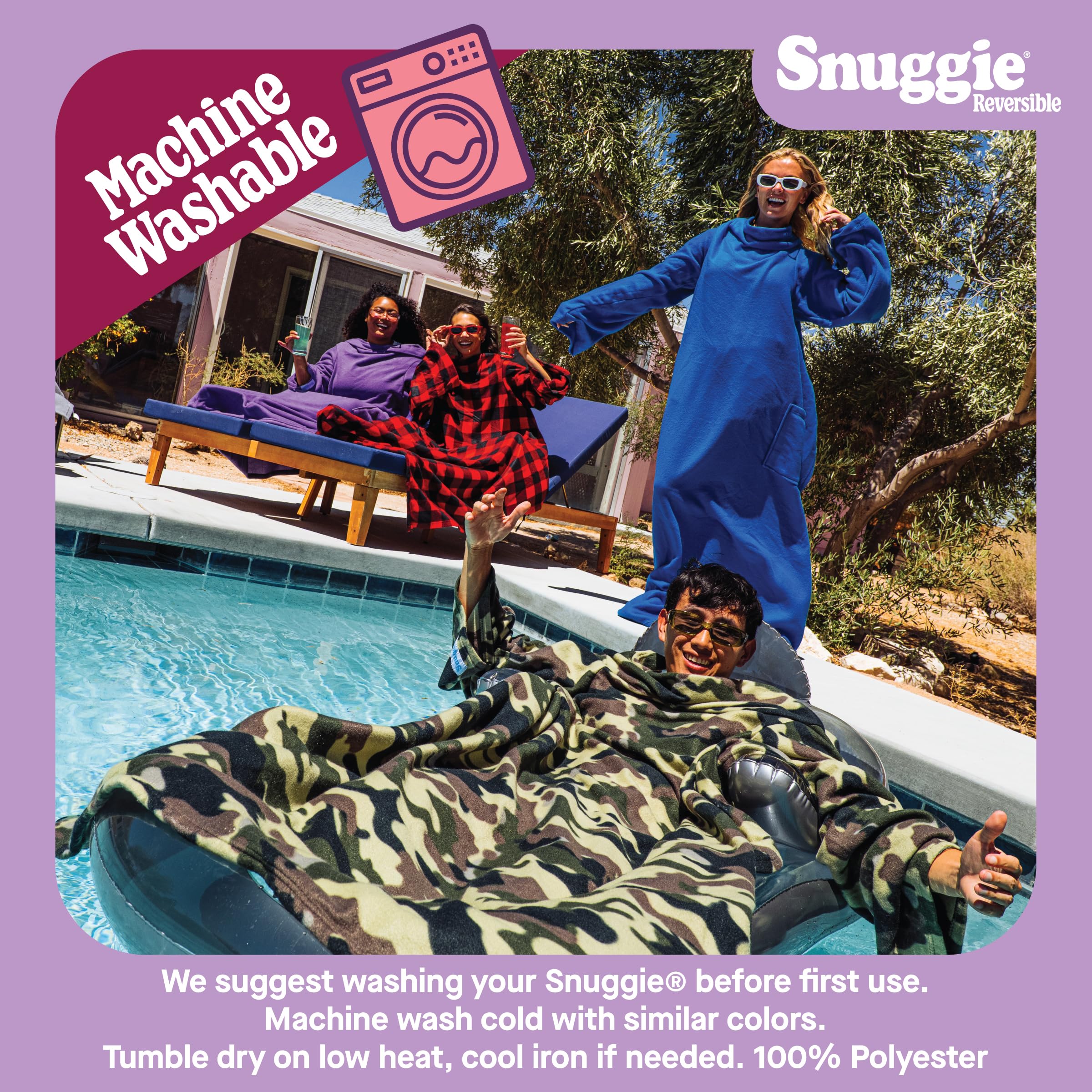 Snuggie flipped to show reversible cream and checker patterns for style