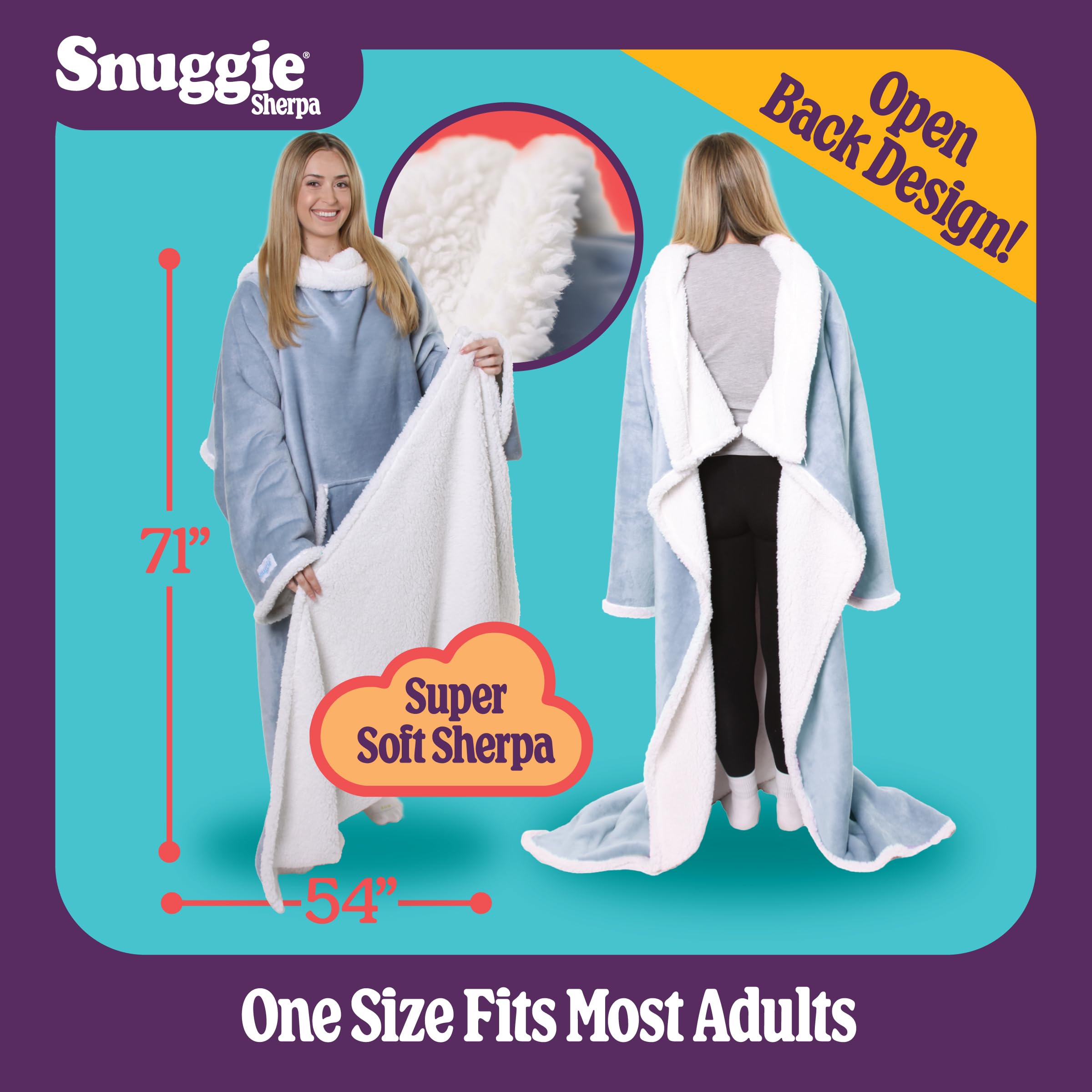 Snuggie scale comparison draped over chair showing 71 by 54-inch size