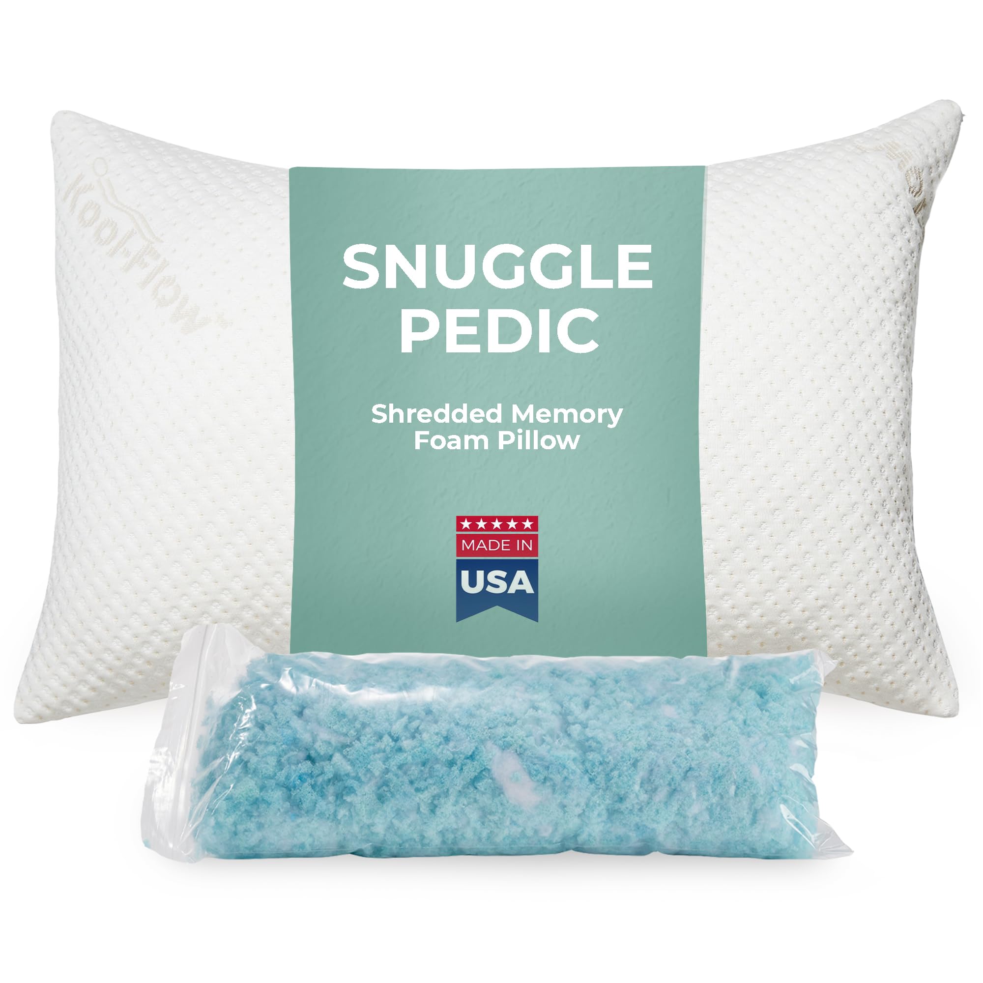 Snuggle-Pedic king pillow front view showing full size and plush support