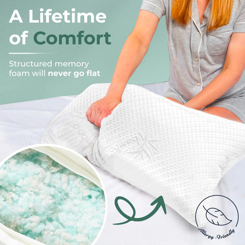 Snuggle-Pedic pillow on a made bed showing cooling sleep setup