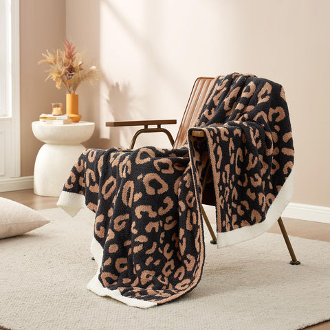 Snuggle Sac front view of black leopard throw showing bold pattern and decor impact
