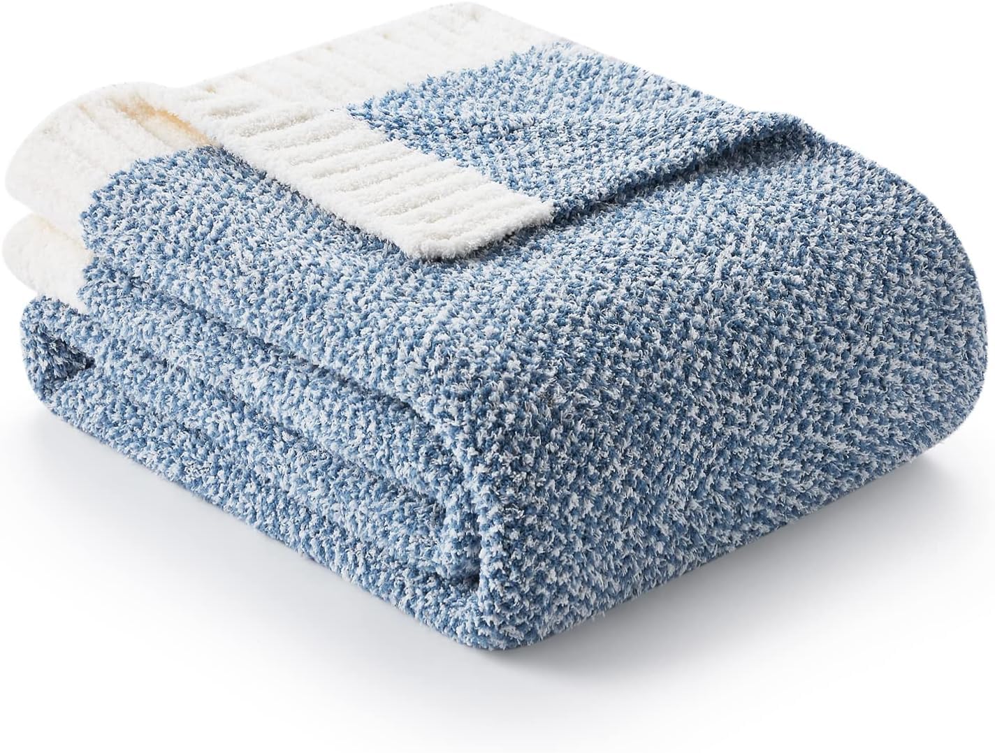Snuggle Sac front view showing reversible blue knit and plush finish for cozy decor