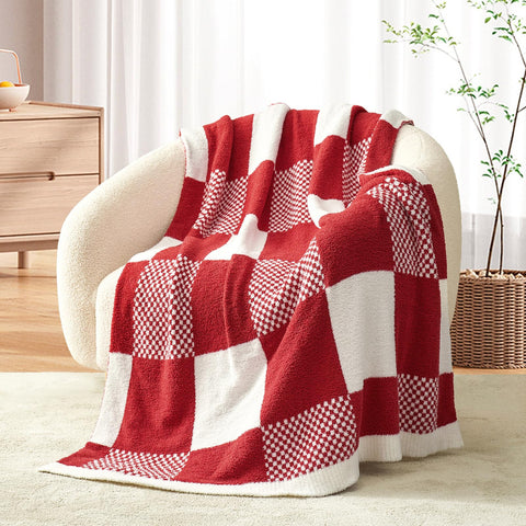 Snuggle Sac front view of red checkered blanket showing pattern and cozy appeal