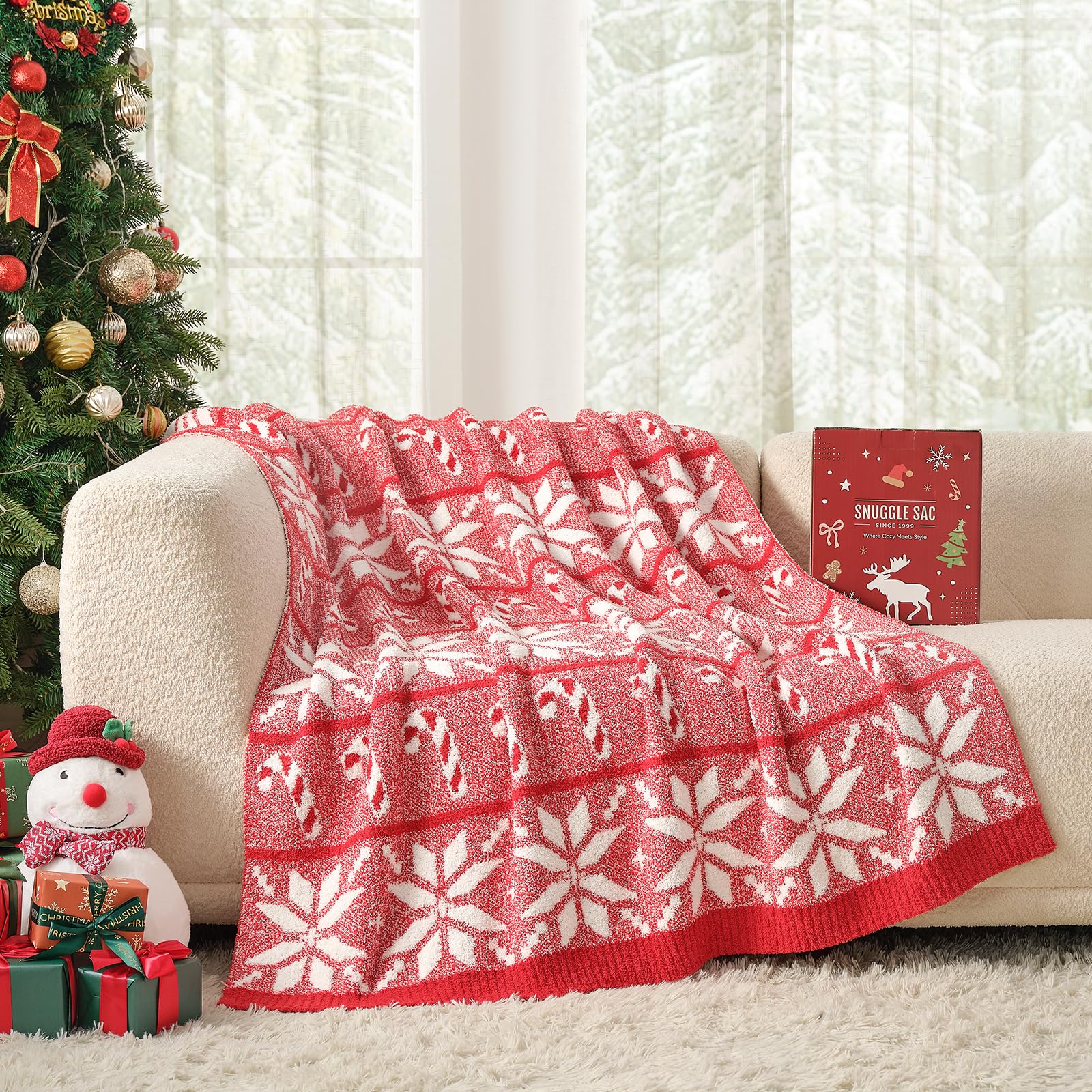 Snuggle Sac front view of Christmas throw showing festive pattern and cozy look