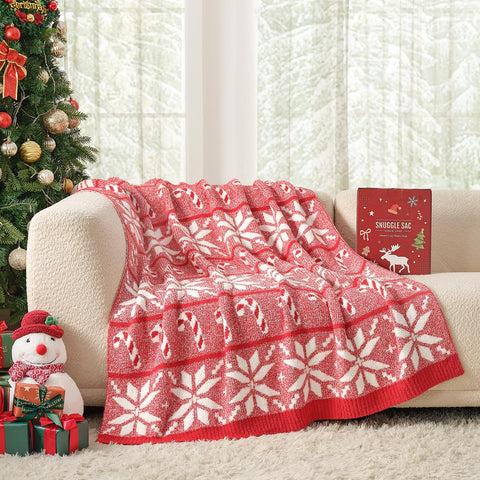 Snuggle Sac front view of Christmas throw showing festive pattern and cozy look