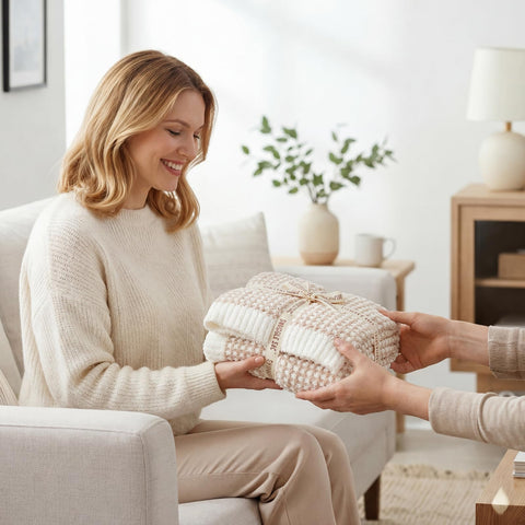 Snuggle Sac folded blanket next to book showing compact travel benefit