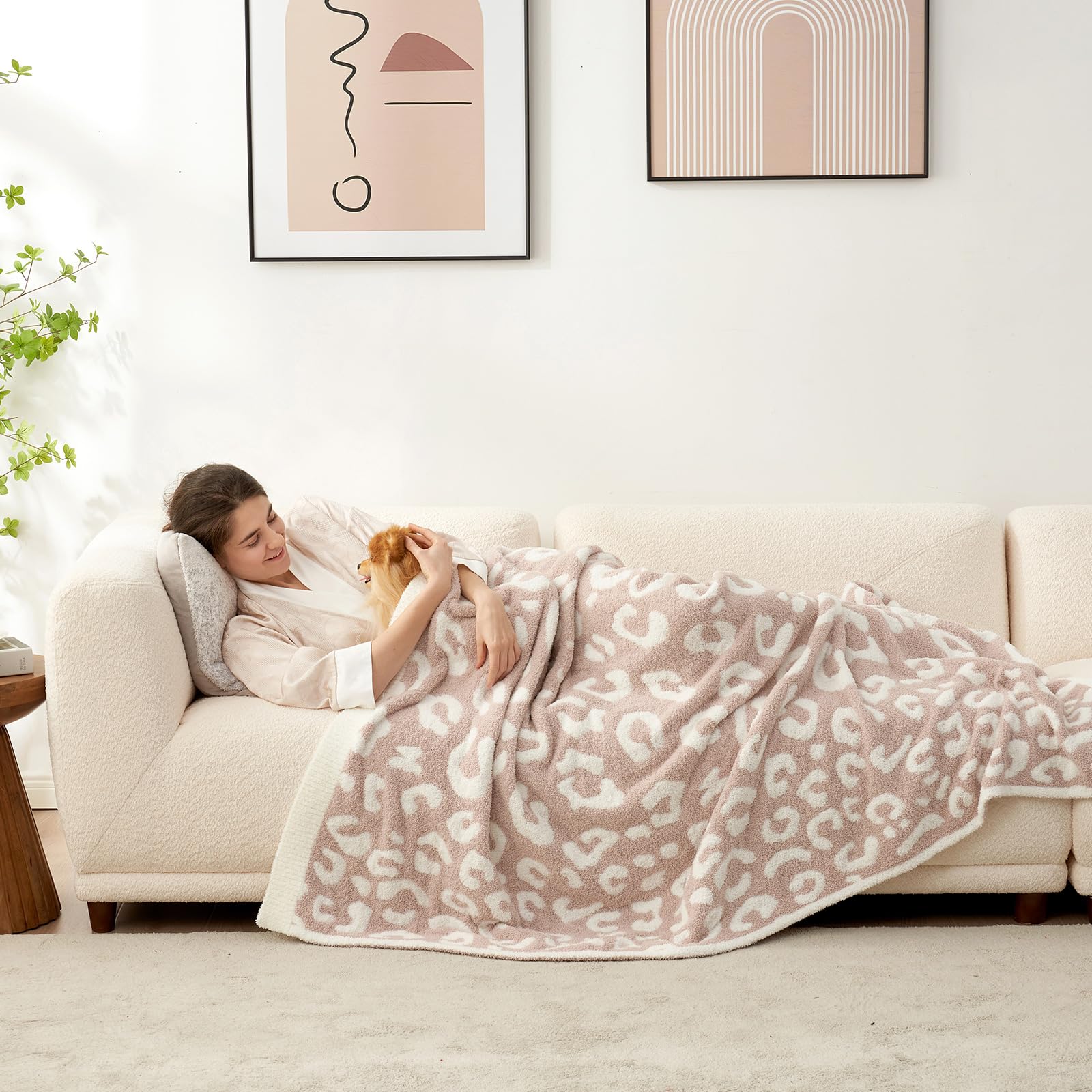 Snuggle Sac front packaging showing beige leopard pattern and ribbon gift-ready