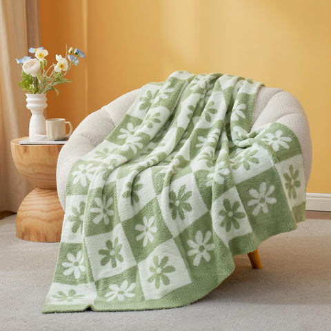 Snuggle Sac front view showing sage green plaid and cozy look