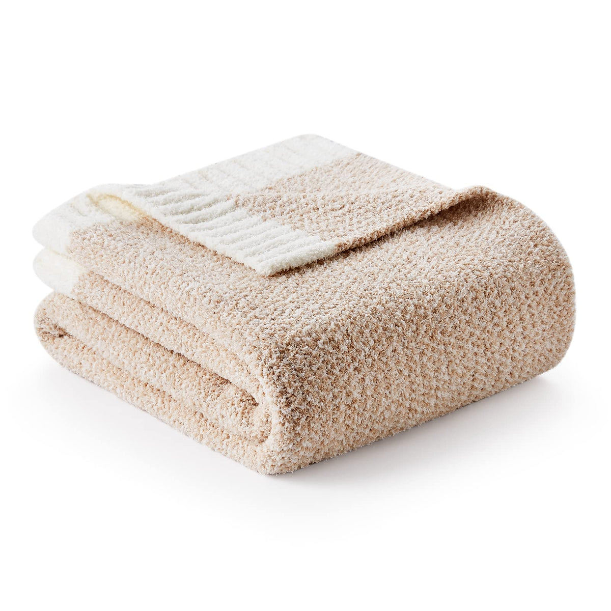 Snuggle Sac front view of heather beige throw showing plush texture and stylish look