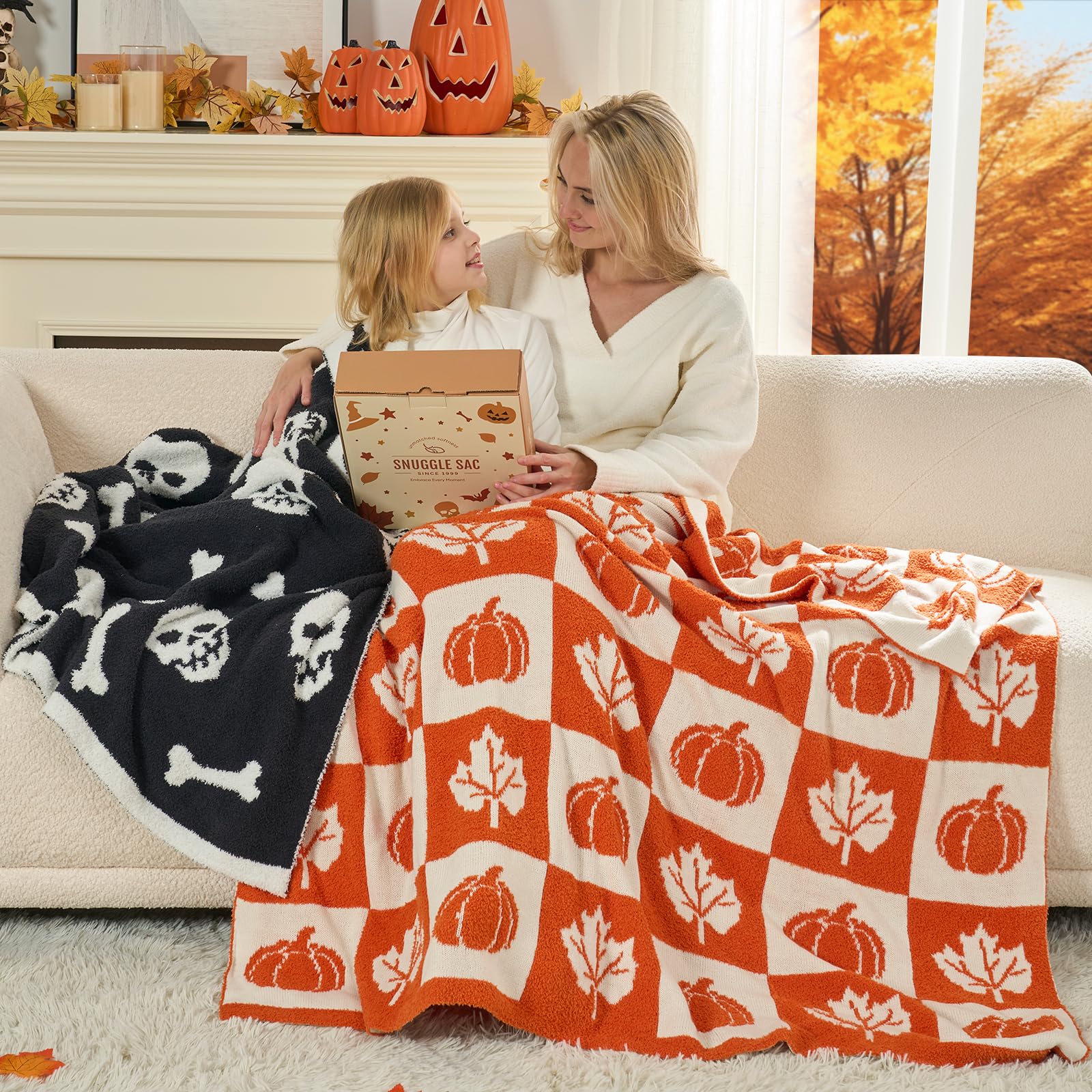 Snuggle Sac throw draped on sofa in living room offering warm comfort