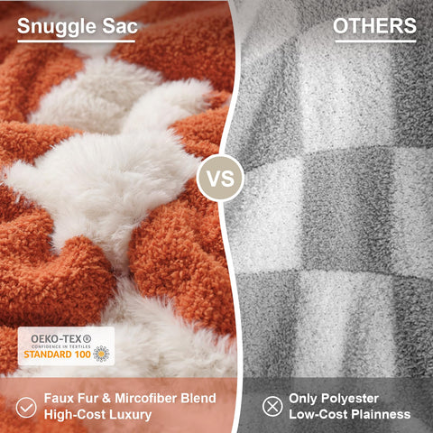 Snuggle Sac close-up of orange checkered high-low texture, tactile appeal